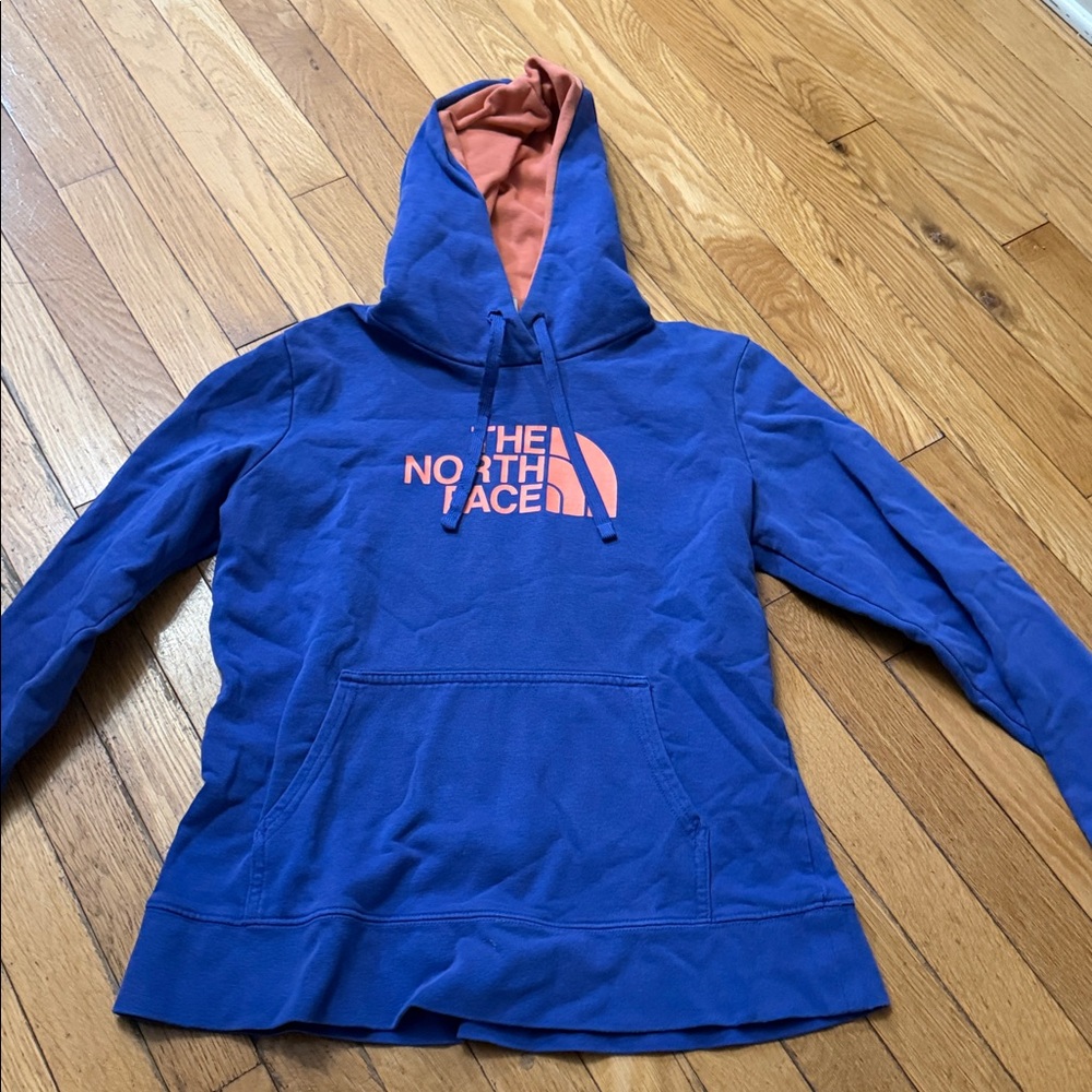 Y2k The North Face Vibrant Blue Hoodie with Orange Details